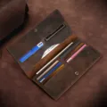 Cartera larga vintage para hombre en cuero auténtico crazy horse marrón de alta calidad - Billetera Larga Bifold