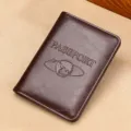 Dark brown crazy horse leather passport holder with embossed globe design - 64-Grained Split Leather / Leather Passport Cover / Coffee