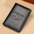 High-quality black leather RFID passport holder with embossed globe and passport text - 64-Grained Split Leather / Leather Passport Cover / Black