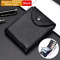 Detailed view of black cowhide driver's license wallet featuring multiple internal card slots. - Model B Driver License Wallet / Black