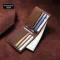 Cartera corta para hombre en cuero vintage Crazy Horse con múltiples ranuras para tarjetas - Horizontal / Café