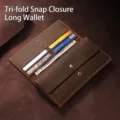 Cartera larga retro de cuero Crazy Horse para hombre, diseño de tres pliegues con ranuras múltiples - Estilo Largo de Triple Pliegue con Solapa / Café