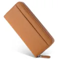 Portefeuille long en cuir véritable pour femme homme, grand porte-monnaie zippé avec fentes. - Beige