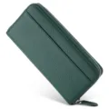 Dark green genuine leather long wallet for women with zipper closure and card slots. - Dark Green