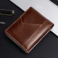 Elegante cartera vintage de hombre en cuero vacuno marrón con bloqueo RFID seguro - Café