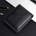 Cartera clásica para hombre de cuero genuino negro vintage con protección contra RFID - Negro