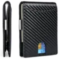 Cartera de hombre de cuero con fibra de carbono, bloqueo RFID y clip metálico para billetes - Negro Fibra de Carbono