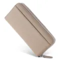 Premium genuine leather long zipper wallet with multiple card slots and sleek minimalist design. - Khaki