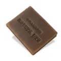 Vintage brown crazy horse leather driver's license holder with embossed Chinese text details - Coffee (Printed Text)