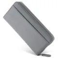 Grey leather long wallet detail, zipper closure and card slot design, daily minimalist style. - Gray