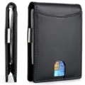 Cartera fina de cuero negro para hombre con clip metálico para billetes y tarjetero - Negro Liso
