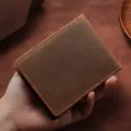Premium vintage brown crazy horse leather wallet and ID card holder for men and women - Coffee (Plain)