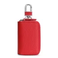 Étui à clés de voiture universel en cuir véritable rouge avec finition texturée - Style à Fermeture Éclair Unique (9021) / Rouge
