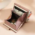 Petit portefeuille en cuir rose pour femme avec cadre en alliage doré et porte-monnaie - Rose