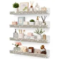 Set of 4 white acrylic wall shelves with sparkling rhinestone crystal edges for decor - Set of 4 / White