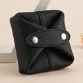 Mini porte-monnaie en cuir noir avec fermeture à pression pour écouteurs et rouges à lèvres. - Noir