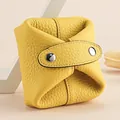 Yellow soft genuine leather mini coin purse and earphone pouch with double snap closures - Yellow