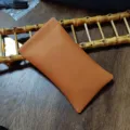 Handmade slim orange leather squeeze top pouch for sunglasses, coins and accessories - Brown