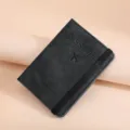 Black leather passport holder with elastic band travel wallet passport cover document case - Black