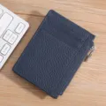 Porte-cartes slim en cuir véritable avec poche zippée pour pièces en bleu marine - Porte-cartes (TP-8221) / Bleu