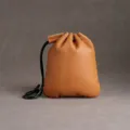 Vintage lichtbruin echt lederen tasje met trekkoord voor muntjes en sieradenopslag - S / Bruin