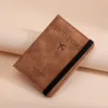 Brown travel passport wallet holder cover with elastic band for boarding pass and ID cards. - Brown