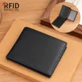Echtes schwarzes Leder-Herrenportemonnaie mit RFID-Blockierungsschutz-Technologie - Klassischer Glattleder Stil (TP-2278) / Schwarz