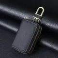 Étui à clés de voiture en cuir de vachette noir avec crochet pivotant doré élégant - Noir