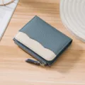 Compact blue and white genuine leather wallet with zipper pocket and RFID protection - Denim Blue