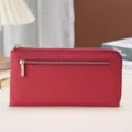 Portefeuille long en cuir grainé rouge pour femme avec protection RFID et fermeture dorée - Rouge