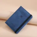 Blue passport holder with elastic band, travel document organizer and card slot for use. - Dark Blue