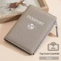 Protège-passeport RFID haut de gamme en cuir véritable gris éléphant grain litchi - Gris éléphant