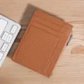 Porte-cartes en cuir véritable marron avec grain litchi et poche zippée pour la monnaie. - Porte-cartes (TP-8221) / Marron