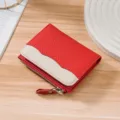 Red and white color block small genuine leather wallet for women with zipper closure - China Red