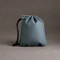 Grijsblauwe echt lederen portemonnee met trekkoord en hoogwaardige kiezelstructuur - Blauw