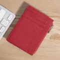 Porte-cartes en cuir véritable rouge de qualité avec grain lychee et poche zippée - Porte-cartes (TP-8221) / Rouge
