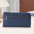 Portefeuille long pour femme en cuir véritable bleu marine avec protection RFID et zip - Bleu