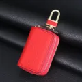 Élégant étui à clés en cuir véritable rouge à double couche avec fermoir doré de luxe - Rouge