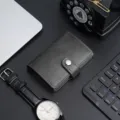Professional gray PU leather automatic pop-up card holder with aluminum wallet case - Gray