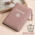Protège-passeport RFID en cuir véritable grainé rose pour voyage - Vieux Rose