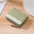 Green and beige genuine leather small bifold wallet and coin purse - Light Green
