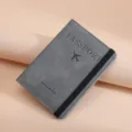 Grey travel passport wallet holder with elastic band, portable PU leather document organizer. - Gray