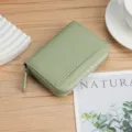 Compact light green pebble grain leather RFID blocking card holder wallet for women - Light Green