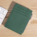 Green genuine leather slim cardholder with zipper and card slots variant view - Card Holder (TP-8221) / Dark Green