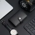 Compact black carbon fiber pattern PU leather wallet with automatic aluminum card holder mechanism - Carbon Fiber Black