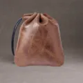 Stijlvolle retro bruine echt lederen tasje met trekkoord voor munten en sieraden - Lichtkoffie