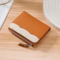 Compact tan and white pebbled leather wallet with RFID blocking and coin pocket - Brown