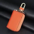 Funda para llaves de coche de cuero genuino naranja premium con clip metálico y cremallera - Naranja
