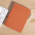 Slim orange genuine leather card holder featuring multiple slots and zipper pocket - Card Holder (TP-8221) / Orange
