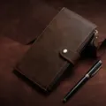 Handcrafted vintage brown crazy horse leather long wallet for men with secure zipper - Coffee